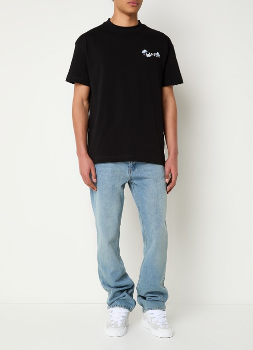 FLÂNEUR Aéronautique T-shirt met logo- en backprint - voorkant 3 zwart