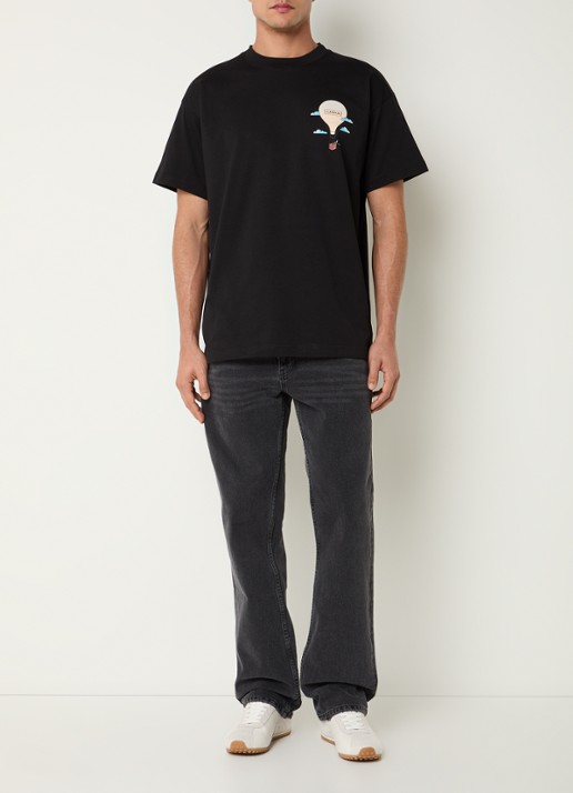 FLÂNEUR Aeronautique T-shirt met logo- en backprint - voorkant 2 zwart