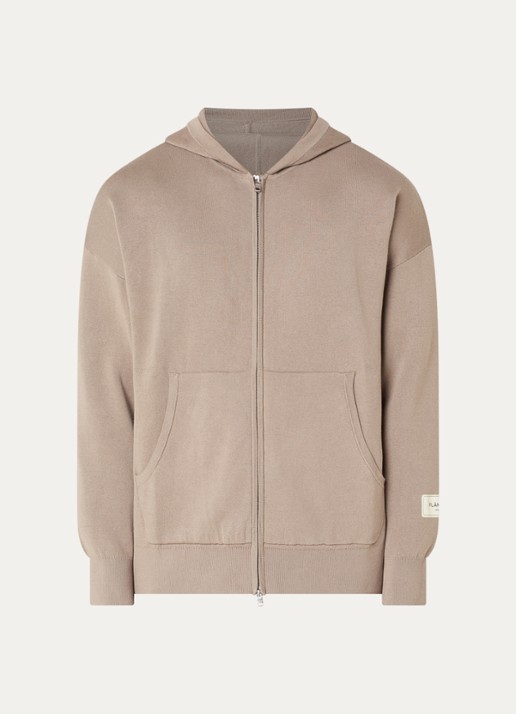FLÂNEUR Atelier fijngebreid vest met capuchon en steekzakken - voorkant 4 taupe
