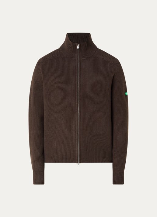 FLÂNEUR Badge ribgebreid vest van wol met logo - voorkant 3 bruin