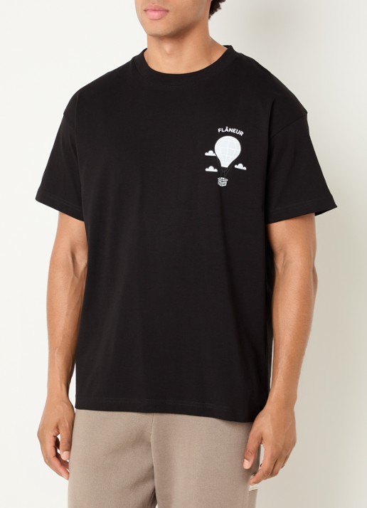 FLÂNEUR Balloon T-shirt met logo- en backprint - achterkant 2 zwart