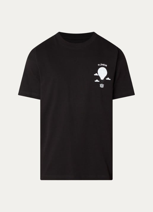 FLÂNEUR Balloon T-shirt met logo- en backprint - voorkant 3 zwart