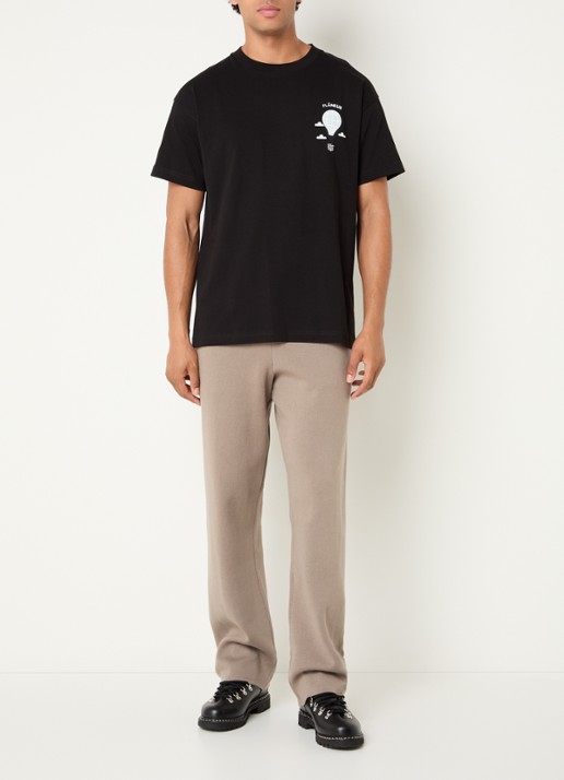 FLÂNEUR Balloon T-shirt met logo- en backprint - voorkant 4 zwart
