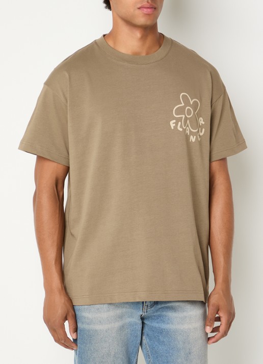 FLÂNEUR Blossom T-shirt met logo- en backprint - achterkant 2 bruin