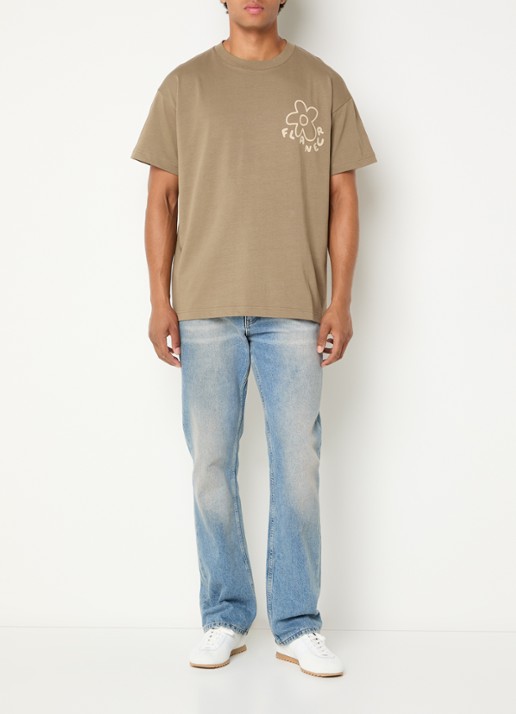 FLÂNEUR Blossom T-shirt met logo- en backprint - voorkant 4 bruin