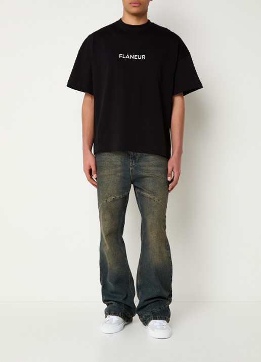 FLÂNEUR Box T-shirt met logoprint - voorkant 3 zwart