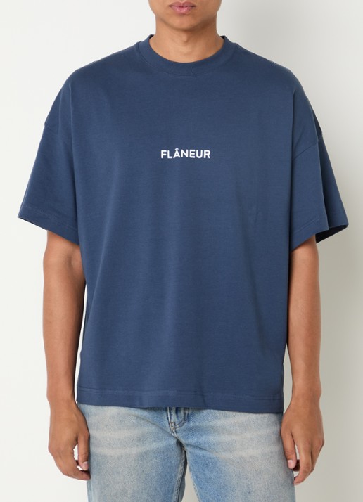 FLÂNEUR Box T-shirt met logoprint - detail 2 blauw