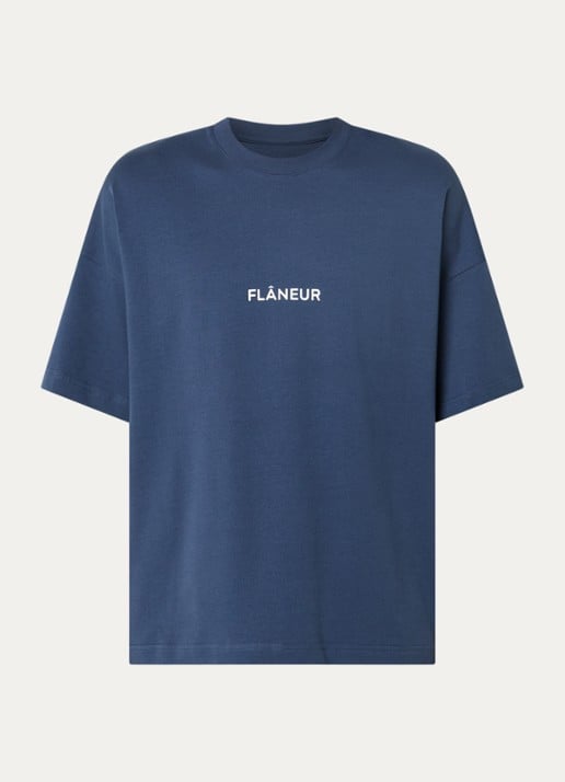 FLÂNEUR Box T-shirt met logoprint - voorkant 3 blauw