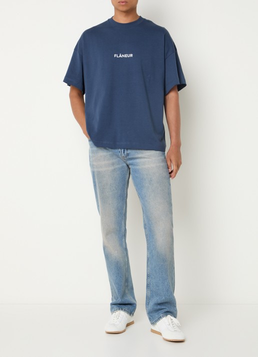 FLÂNEUR Box T-shirt met logoprint - voorkant 4 blauw