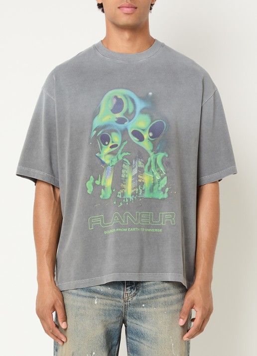 FLÂNEUR City Aliens T-shirt met logoprint - detail middengrijs