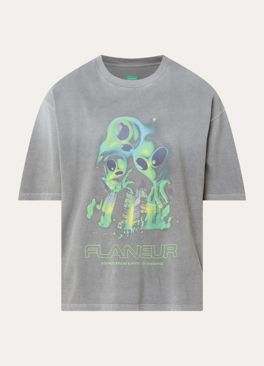 FLÂNEUR City Aliens T-shirt met logoprint - voorkant 2 middengrijs