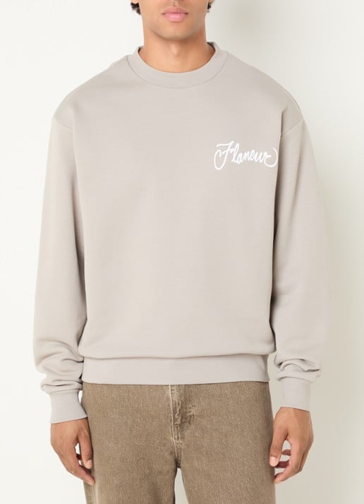 FLÂNEUR City sweater met logo- en backprint - achterkant 4 lichtgrijs