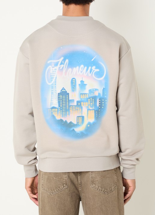 FLÂNEUR City sweater met logo- en backprint - detail lichtgrijs