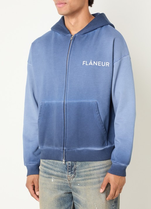 FLÂNEUR Double Logo sweatvest met logo- en backprint - achterkant 5 staalblauw