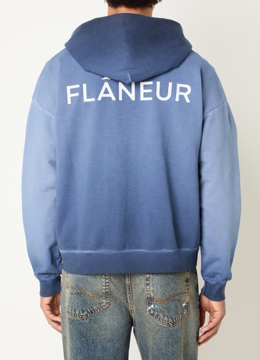 FLÂNEUR Double Logo sweatvest met logo- en backprint - detail staalblauw