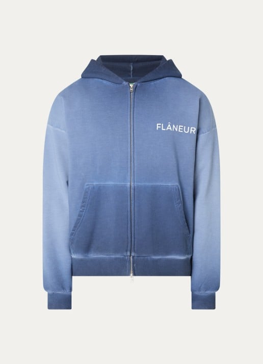 FLÂNEUR Double Logo sweatvest met logo- en backprint - voorkant 3 staalblauw
