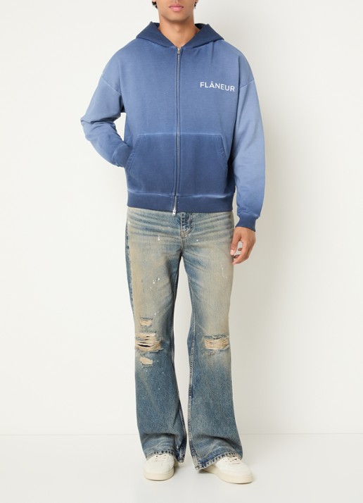 FLÂNEUR Double Logo sweatvest met logo- en backprint - voorkant 4 staalblauw