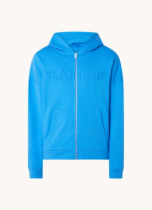 FLÂNEUR Embossed sweatvest met flock logoprint - voorkant blauw