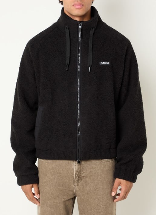FLÂNEUR Frosted Badge jack van fleece met logo - detail 4 zwart