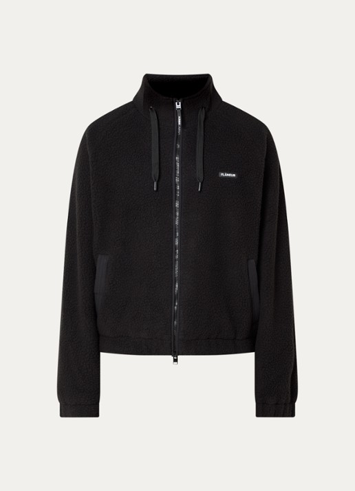 FLÂNEUR Frosted Badge jack van fleece met logo - voorkant zwart