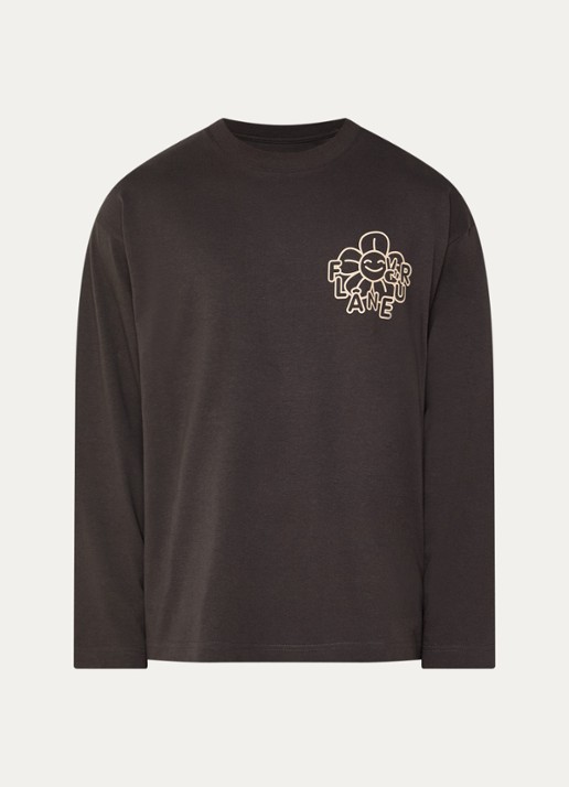 FLÂNEUR Happy Flower longsleeve met logo- en backprint - voorkant 3 bruin