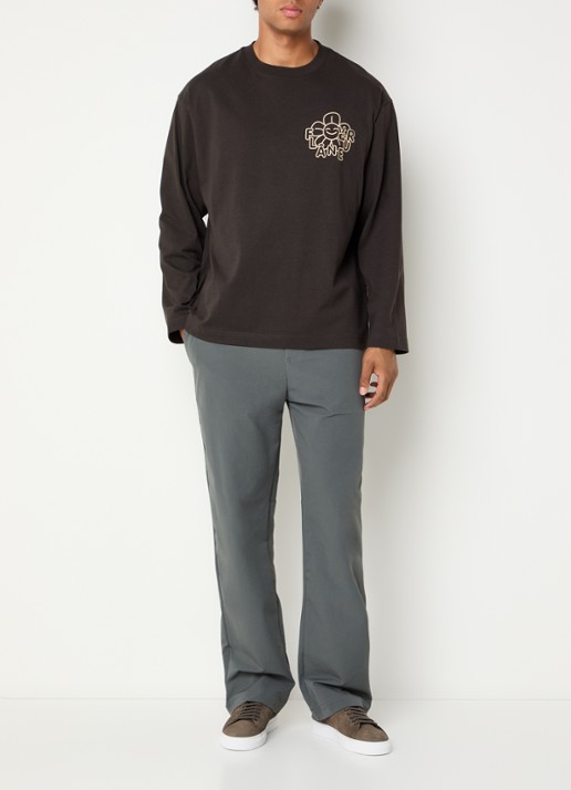 FLÂNEUR Happy Flower longsleeve met logo- en backprint - voorkant 4 bruin