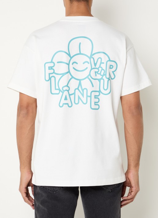 FLÂNEUR Happy Flower T-shirt met logo- en backprint