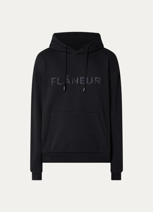 FLÂNEUR Hoodie met logoprint - voorkant zwart