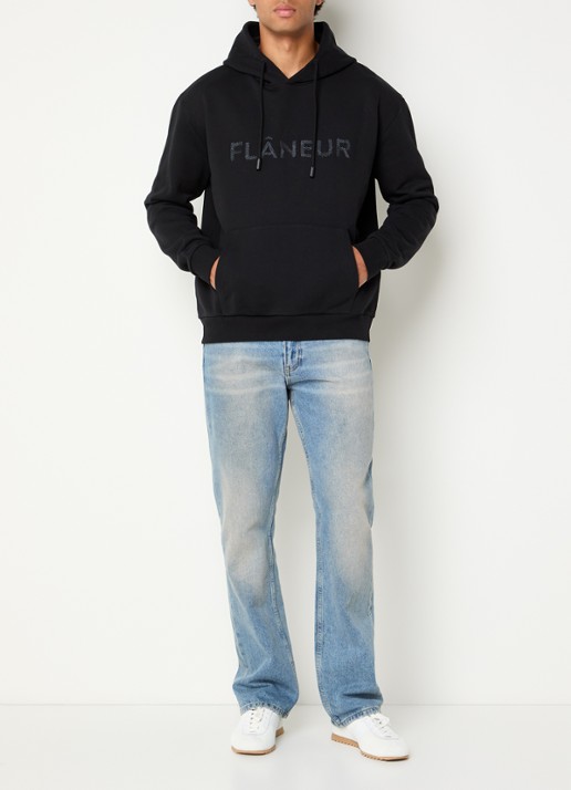 FLÂNEUR Hoodie met logoprint - voorkant 2 zwart