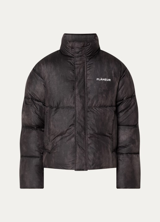 FLÂNEUR Logo puffer jack met opstaande kraag en steekzakken - voorkant 3 zwart
