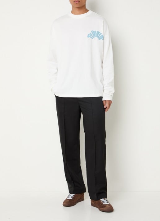 FLÂNEUR Longsleeve met logo- en backprint - voorkant 3 wit