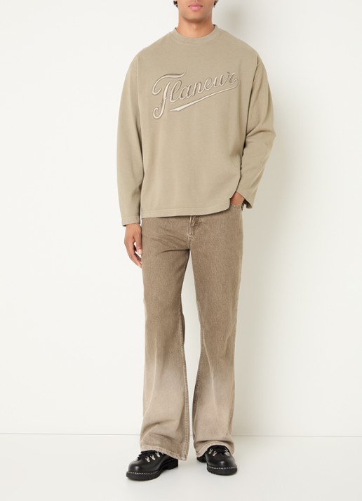FLÂNEUR Longsleeve met logoborduring - voorkant 3 groen