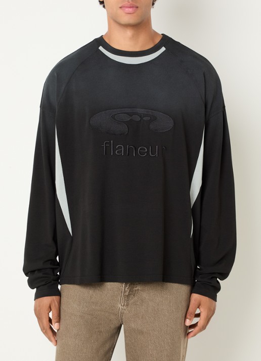 FLÂNEUR Longsleeve met logoborduring - detail 4 zwart