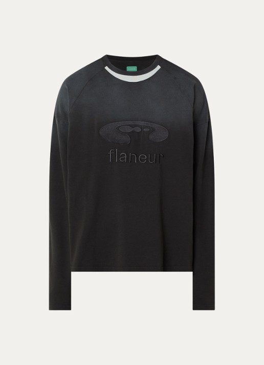 FLÂNEUR Longsleeve met logoborduring - voorkant 2 zwart