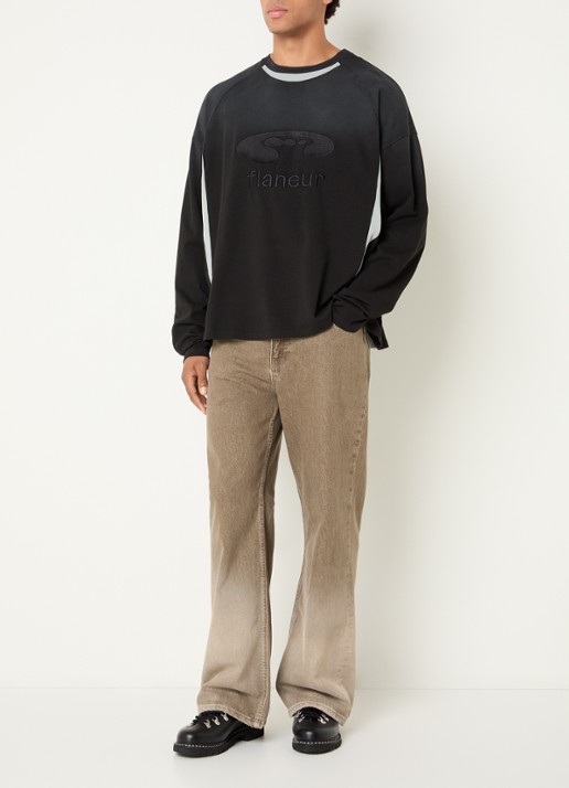FLÂNEUR Longsleeve met logoborduring - voorkant 3 zwart