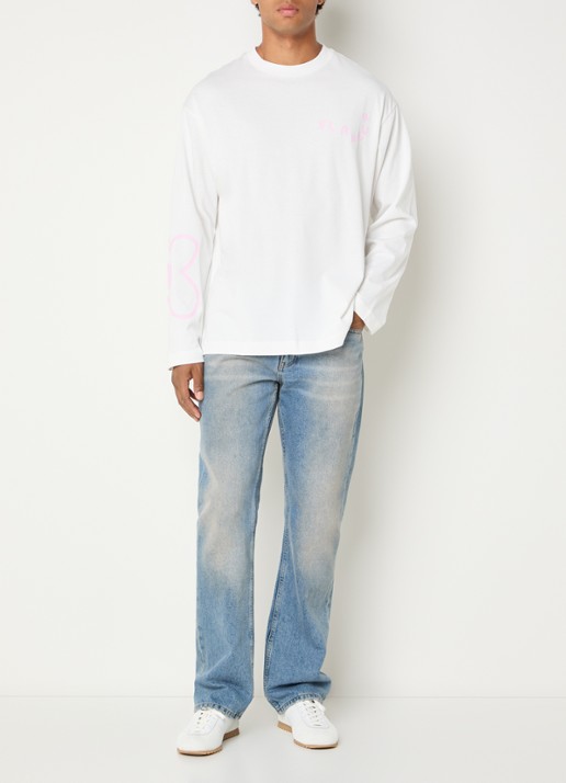 FLÂNEUR Longsleeve met logoprint - voorkant 4 wit