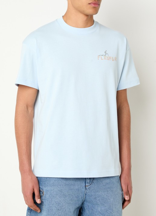 FLÂNEUR Passage Of Time T-shirt met logo- en backprint - achterkant 3 lichtblauw