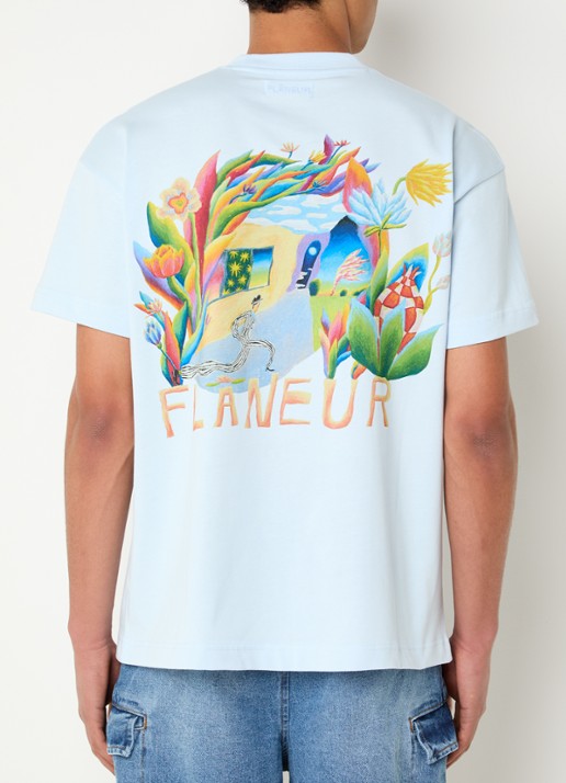 FLÂNEUR Passage Of Time T-shirt met logo- en backprint - detail 4 lichtblauw