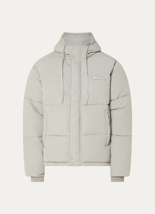 FLÂNEUR Signature puffer jack met capuchon en logo - voorkant 3 grijs