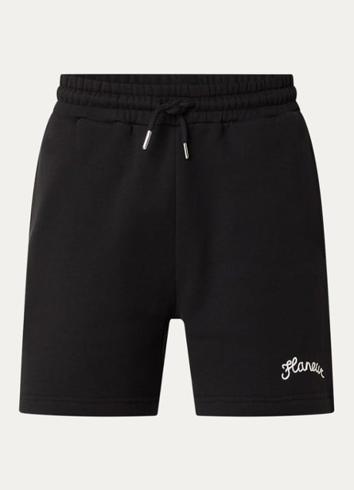 FLÂNEUR Signature straight fit korte joggingbroek met logo - voorkant 2 zwart