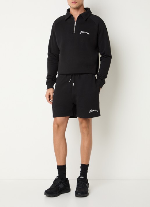 FLÂNEUR Signature straight fit korte joggingbroek met logo - voorkant 3 zwart