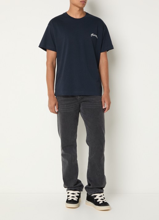 FLÂNEUR Signature T-shirt met logoborduring - voorkant 3 donkerblauw