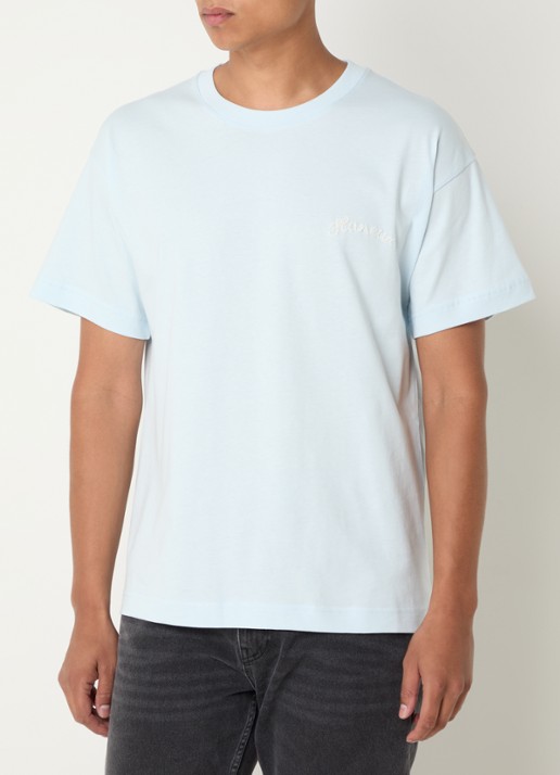 FLÂNEUR Signature T-shirt met logoborduring - detail 4 lichtblauw