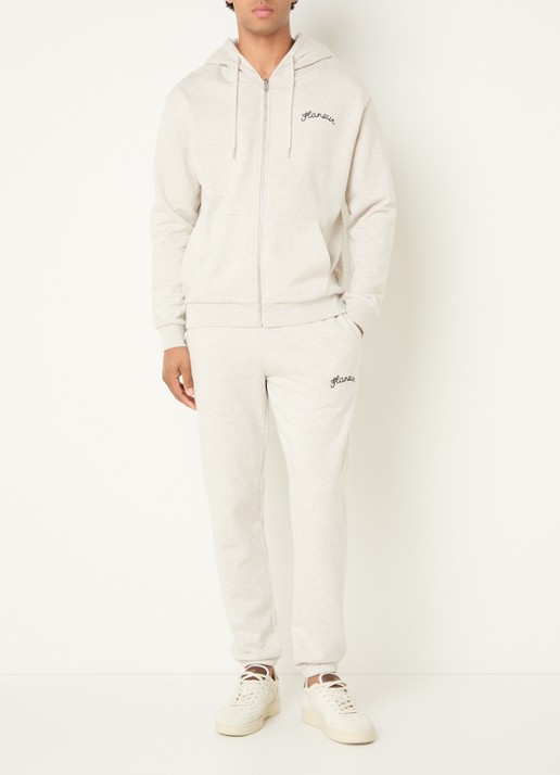 FLÂNEUR Signature tapered fit joggingbroek met logo  - voorkant 3 grijsmele