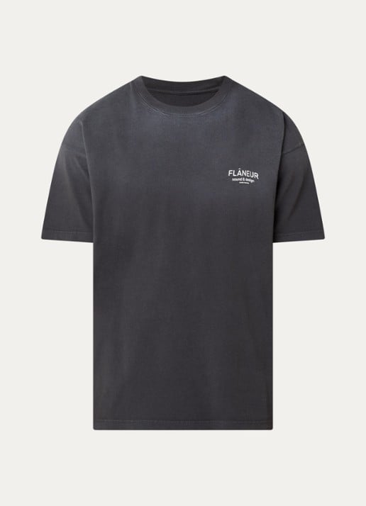 FLÂNEUR Sound & Design Studio Member T-shirt met logo- en backprint - voorkant 3 antraciet