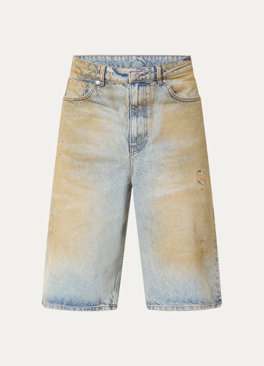 FLÂNEUR Straight fit korte broek van denim met donkere wassing - voorkant beige