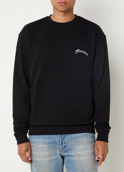 FLÂNEUR Sweater met logoborduring - detail zwart