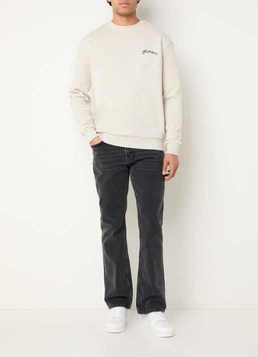 FLÂNEUR Sweater met logoborduring - voorkant 2 lichtgrijs