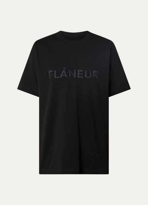 FLÂNEUR T-shirt met logoborduring - voorkant zwart