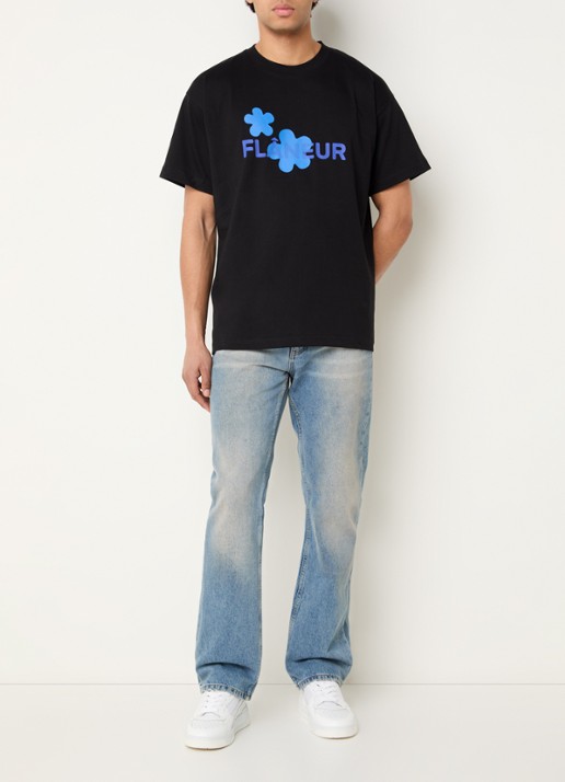 FLÂNEUR T-shirt met logoprint - voorkant 3 blauw